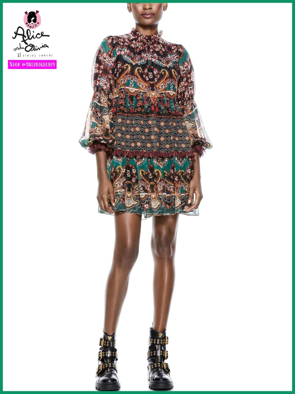 Alice + Olivia Marella Floral Flared Mini Boho Dress